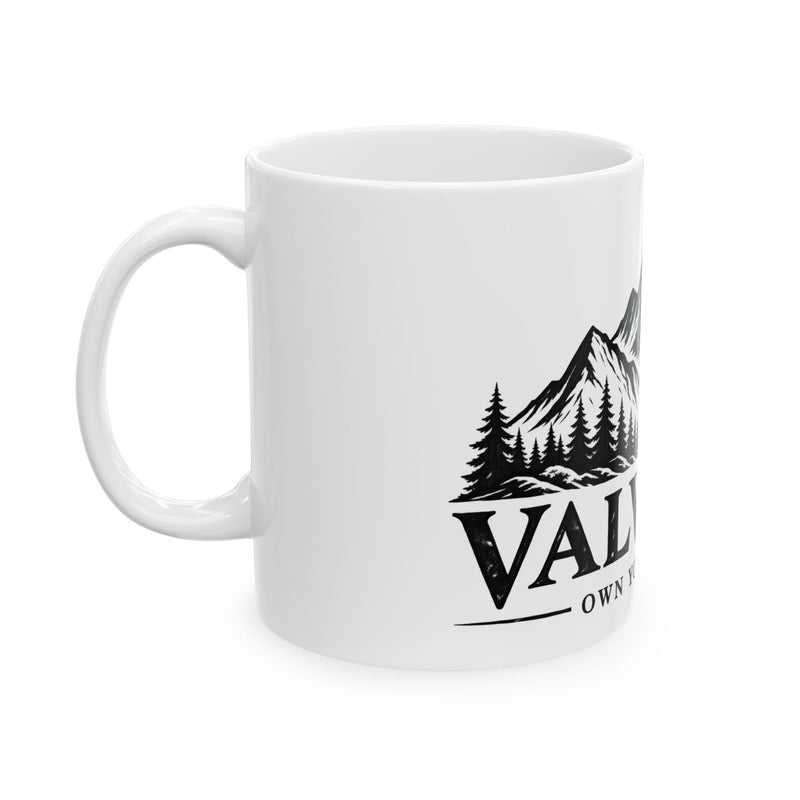 Mountain Adventure Ceramic Mug — 'Own Your Worth' Motivational Coffee Cup (11oz/15oz)