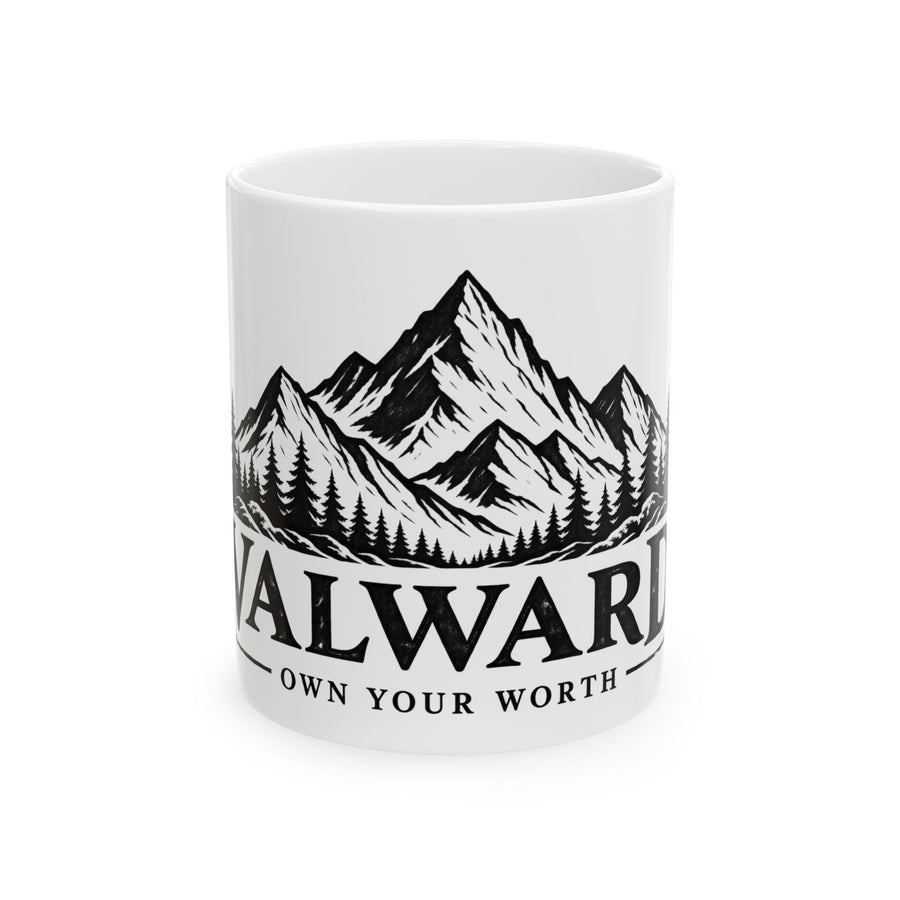 Mountain Adventure Ceramic Mug — 'Own Your Worth' Motivational Coffee Cup (11oz/15oz)
